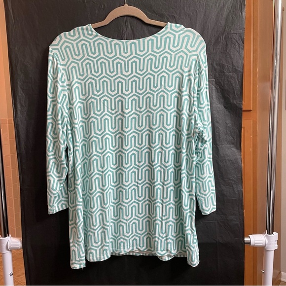 Chico's 3 Teal Geometric Women's Blouse Summer Resort Vacation - Picture 6 of 6
